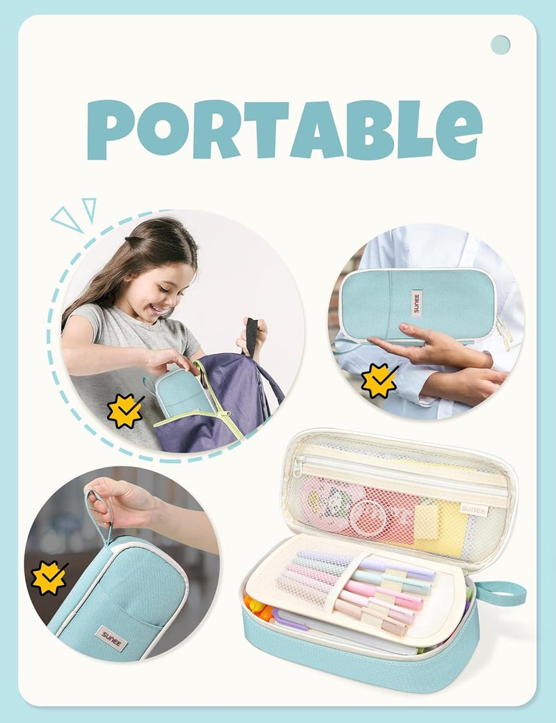 SUNEE Cute Pencil Case, Aesthetic Pen Pouch, Colored Large Pencil Bag with Zipper, Kawaii Stationery Storage and Organizer, School Supplies for Teen and Adult Girls, Mint Green - Image 5